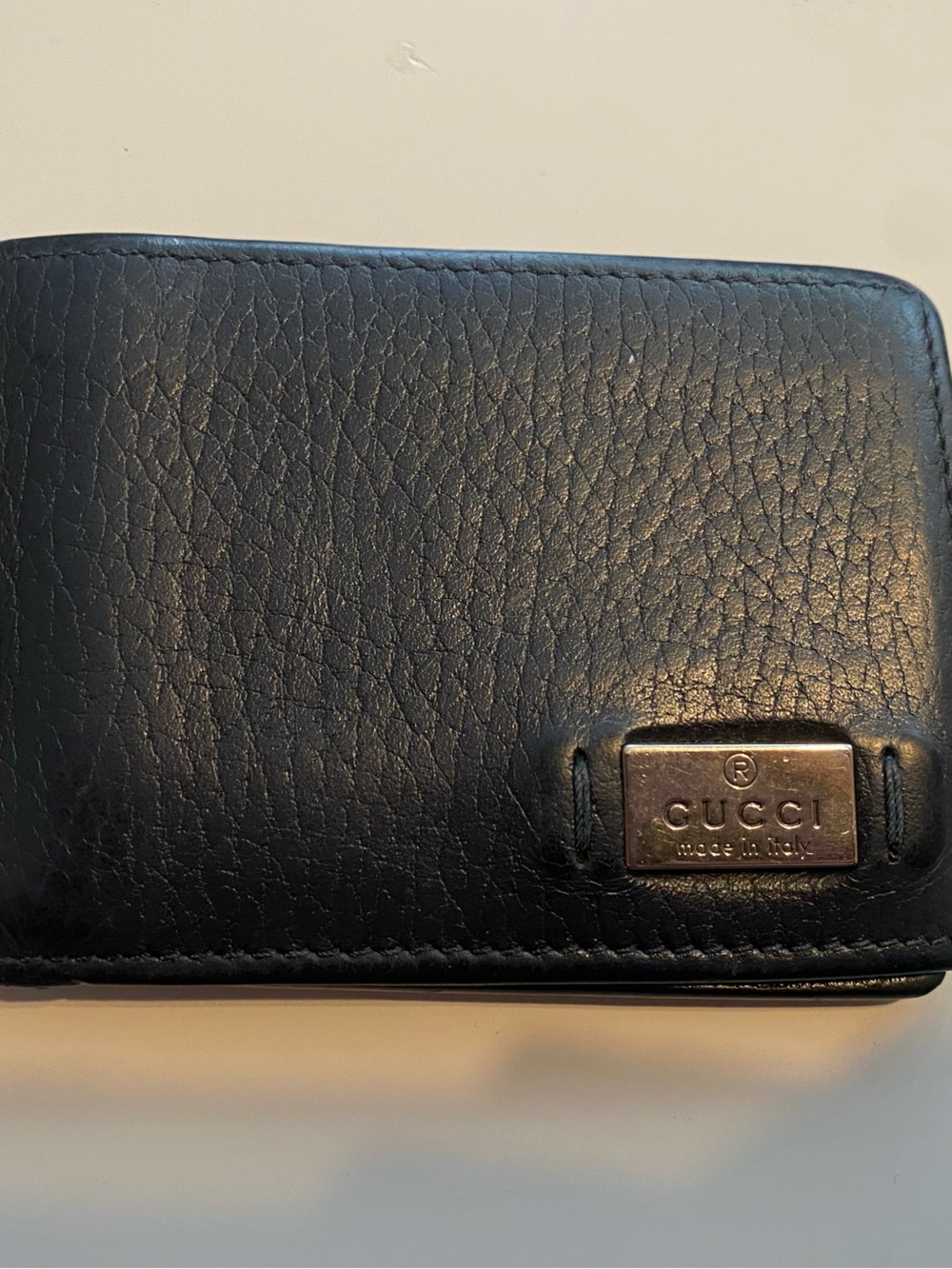 Gucci Black Leather Card & Key Holder with Metal Logo Plate